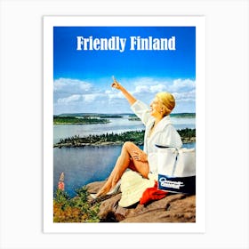 Friendly Finland, Happy Woman On The Coast, Travel Photo Poster Art Print