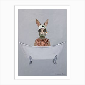 Vintage Rabbit In Bathtub Art Print
