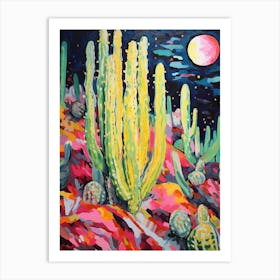 Cactus Painting Moon Cactus 1 Art Print