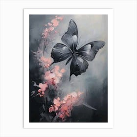 Butterfly On Pink Flowers Art Print