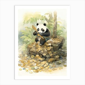 Panda Art Collecting Coins Watercolour 2 Art Print