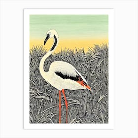 Greater Flamingo Linocut Bird Art Print