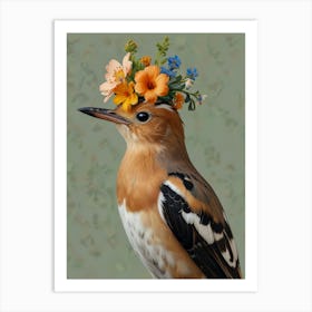 Bird With A Flower Crown European Robin Art 1 Art Print