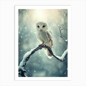 Barn Owl In The Snow. Generated with AI. Art Print 1 Art Print