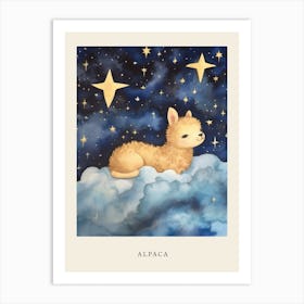 Baby Alpaca Sleeping In The Clouds Nursery Poster Art Print