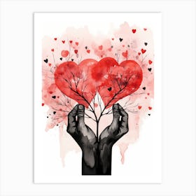 Hearts Love in hands red Art Print