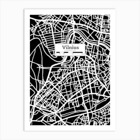 Vilnius (Lithuania) City Map — Hand-drawn map, vector black map Art Print