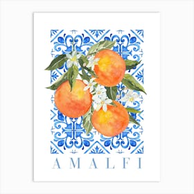 Orange Fruit Blue Tiles Print Art Print