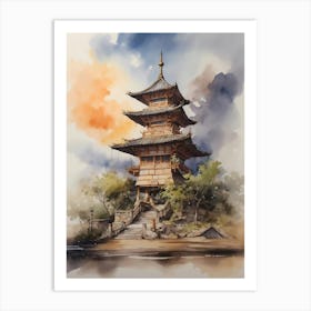 Watercolor Of A Pagoda Art Print