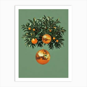 Disco Ball Orange Tree Leaves Art Print Art Print