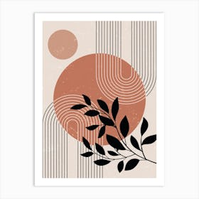 Abstract Geometric Plant Leaves Circle Art Print