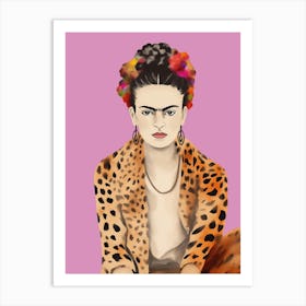 Frida Kahlo Leopard Print, Pastel Pink, Minimalistic kreativ Art Art Print