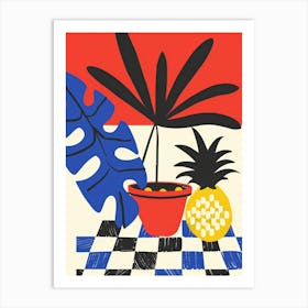 Pineapples On A Checkered Table Art Print