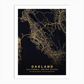 Oakland California Usa Black And Gold Map Póster