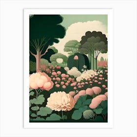 Parks And Public Gardens With Peonies Vintage Sketch Art Print