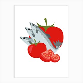 Salmon And Tomatoes Vector Illustration. Art Print