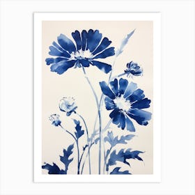 Blue Botanical Oxeye Daisy Art Print