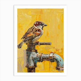 Sparrow On Faucet Art Print