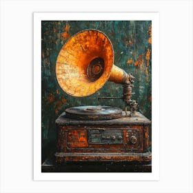 Vintage Gramophone With Textured Brushstrokes In Warm Tones Art Print