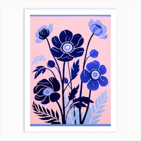 Blue Flower Illustration Anemone 1 Art Print