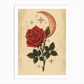 English Roses Painting Rose With The Moon 4 Art Print