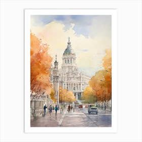 Madrid Spain In Autumn Fall, Watercolour 4 Art Print