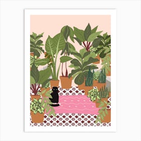 Black Cat And Pink Rug Art Print