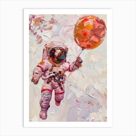 Astronaut Flying A Balloon Art Print