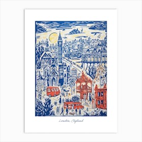 London England Illustration Line Art Travel Blue Art Print