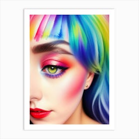 Colorful Girl With Rainbow Hair Art Print