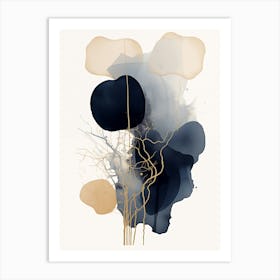 Black, Blue And Gold Abstract Painting 1 Art Print