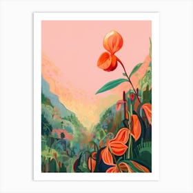 Boho Wildflower Painting Showy Ladys Slipper 1 Art Print