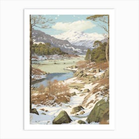 Vintage Winter Illustration Snowdonia National Park United Kingdom 2 Art Print