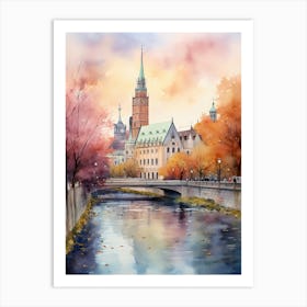 Munich Germany, In Autumn Fall, Watercolour 2 Art Print