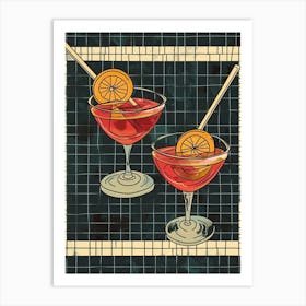 Abstract Cocktails On A Tiled Background Art Print