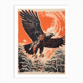Eagle, Woodblock Animal  Drawing 4 Art Print