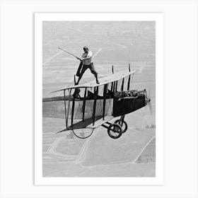 Man Playing Golf on Top Of A Biplane, Vintage Black and White Old Photo Art Print