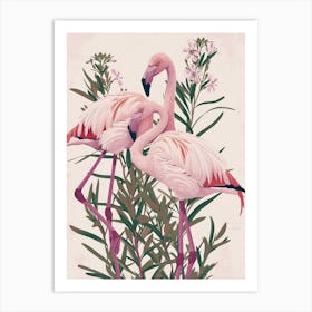 Lesser Flamingo And Oleander Minimalist Illustration 1 Art Print