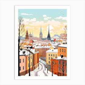 Vintage Winter Travel Illustration Stockholm Sweden 4 Art Print