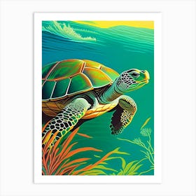 Nesting Sea Turtle, Sea Turtle Retro Illustration 1 Art Print