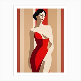 Woman In A Red Dress Abstract red and beige Art Art Print