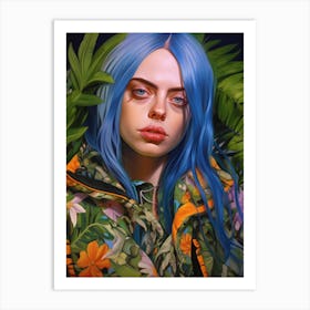 Billie Eilish Kitsch Green Leaf Portrait 2 Art Print