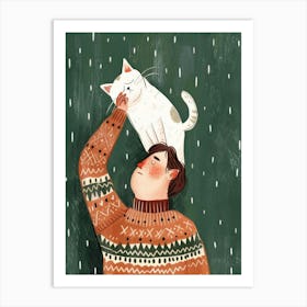 Illustration Of A Man With A Cat Art Print