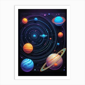 Default Neon Black Light Sgraffito Solar System 3d Illustratio 2 (4) Art Print