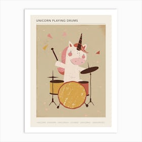 Unicorn Playing Drums Muted Pastel 1 Poster Art Print