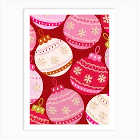 Pink Christmas Baubles Art Print