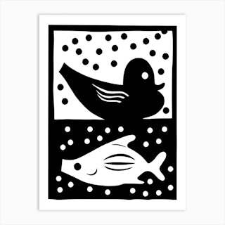 Duck And Fish With Bubbles Art Print