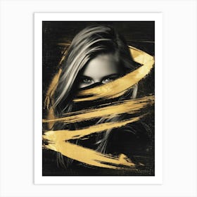 Girl In Black And Gold Art Print