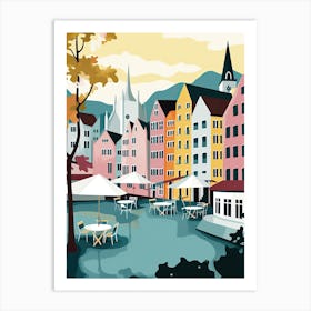 Bergen, Norway, Flat Pastels Tones Illustration 2 Art Print