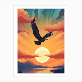 Crow In Flight At Sunset Art Print